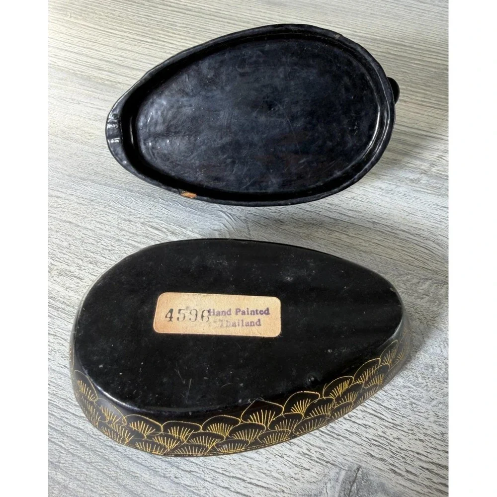 Vtg Duck Etched Lacquerware Trinket Box Container Hand Painted Thailand 5